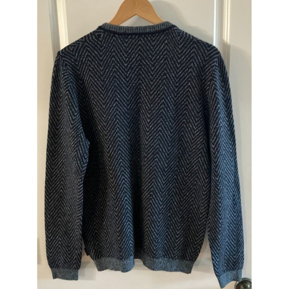 Ted Baker London Crewneck Sweater Men's Large Chevron Knit Navy Gray Wool Blend - Picture 3 of 10